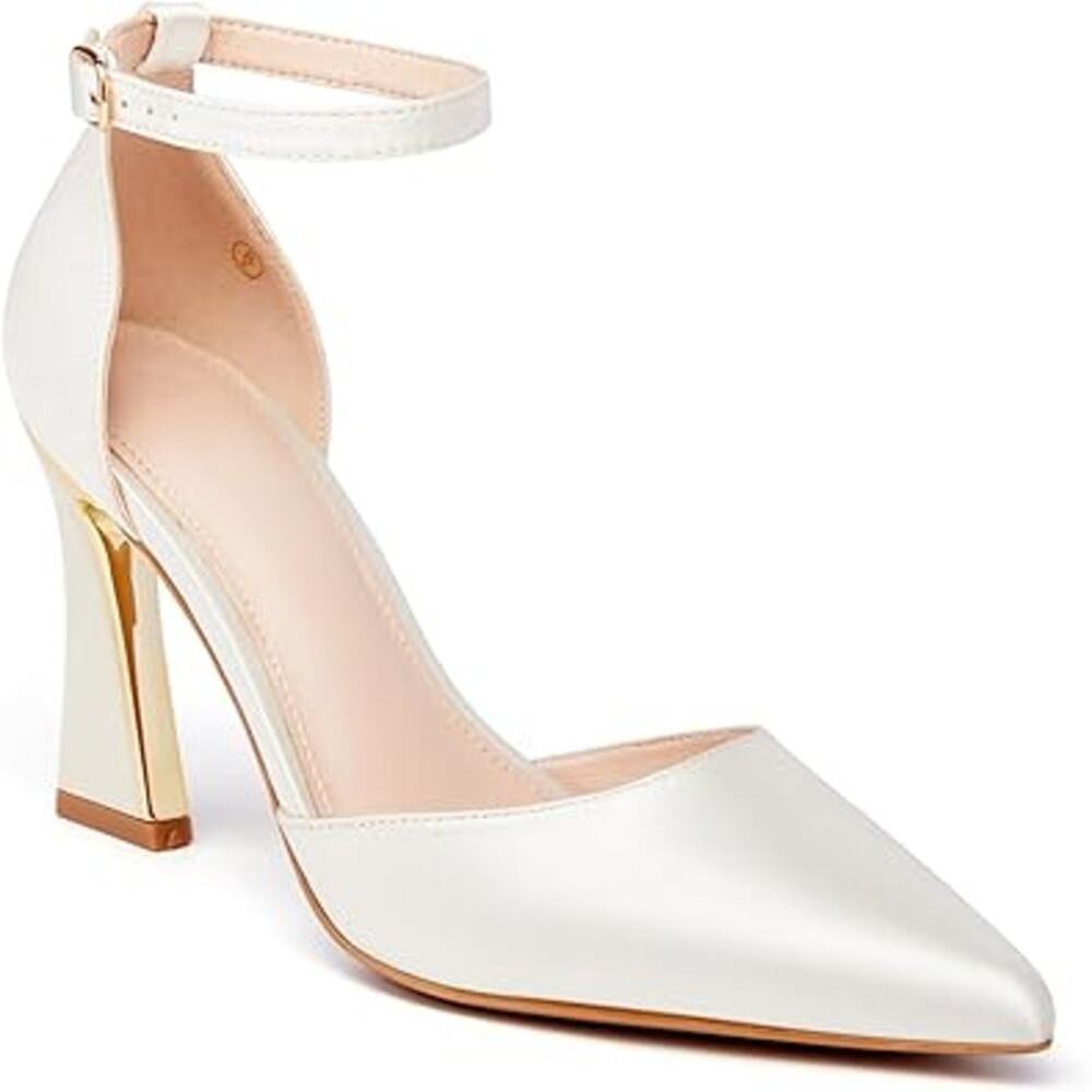 Juliet Holy Womens Size 6.5 Off White Satin Pointy Toe 3.5" Heel Pumps Shoes